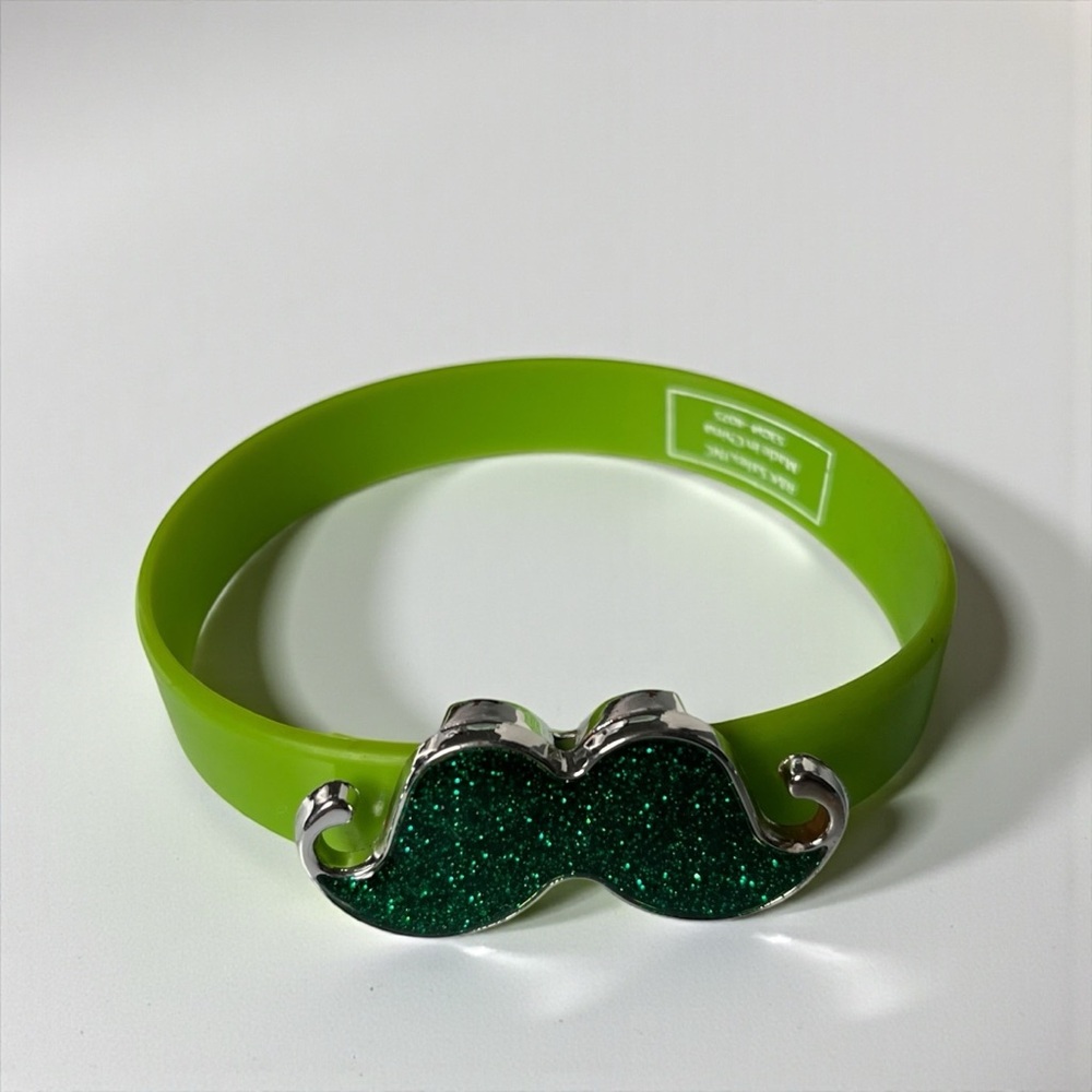 Green Glitter Rubber Mustache Bracelet